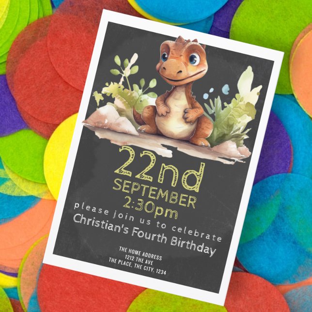 Cute Dinosaur Birthday Party Personalised Invitation (Cute little dinosaur birthday party invitations from Ricaso )