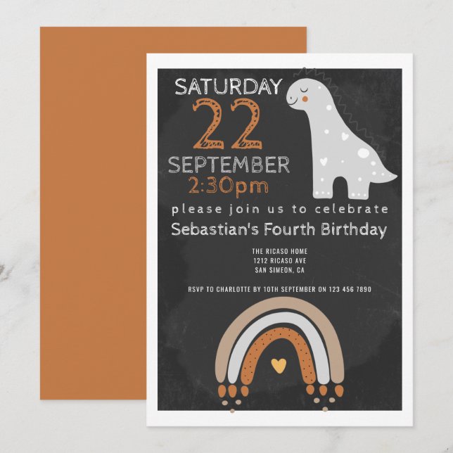 Cute Dinosaur Birthday Party Personalised Invitation (Front/Back)
