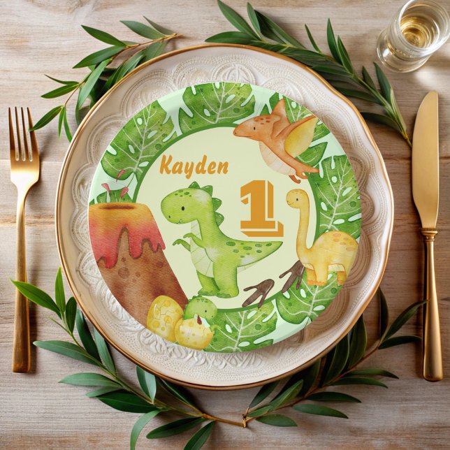 Cute Dinosaur birthday party personalised Paper Plate (Dinosaur birthday party personalized paper plates dinosaurs birthday party supplies)