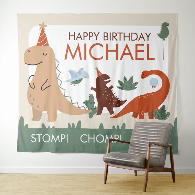 Cute Dinosaur Birthday Party Photo Booth Backdrop Tapestry (In Situ (Horizontal))