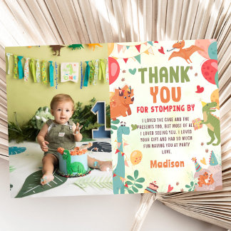 Cute Dinosaur Birthday Party Photo Thank You Card