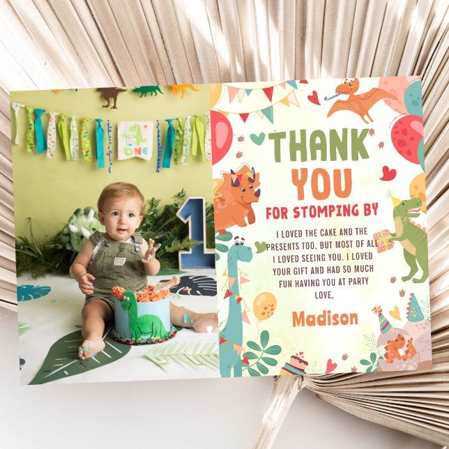 Cute Dinosaur Birthday Party Photo Thank You Card (Creator Uploaded)