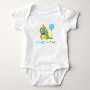 Cute Dinosaur Birthday Party Rawr I am One Baby Bodysuit