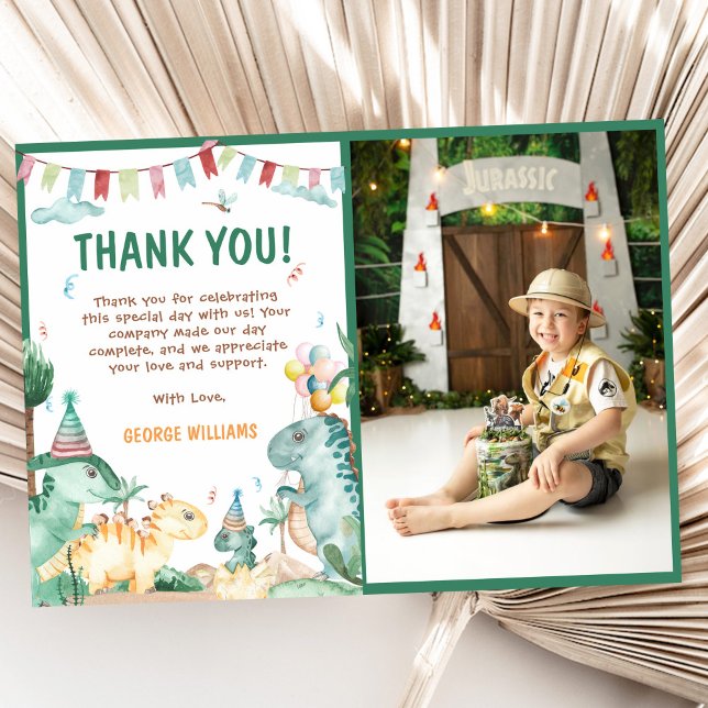 Cute Dinosaur Birthday Photo Thank You Card (Creator Uploaded)
