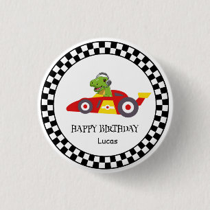 Cute Dinosaur Birthday racing car boy kids name 3 Cm Round Badge