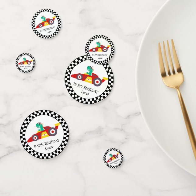 Cute Dinosaur Birthday racing car boy kids name Confetti (Group)