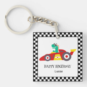 Cute Dinosaur Birthday racing car boy kids name Key Ring
