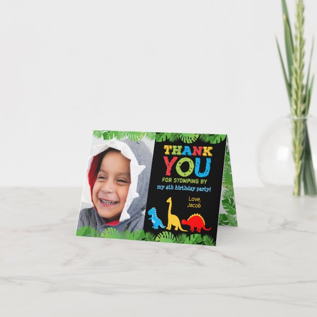Cute Dinosaur Birthday Thank You Card (Front)