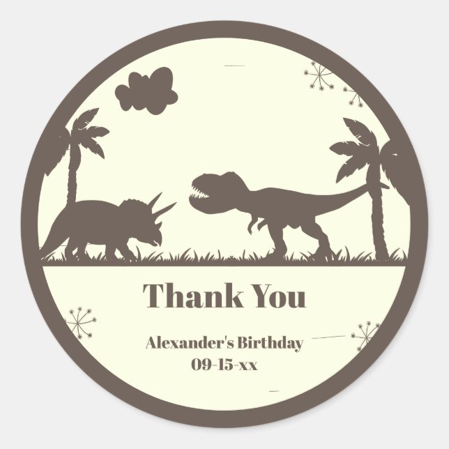 Cute Dinosaur Birthday Thank You Classic Round Sticker (Front)
