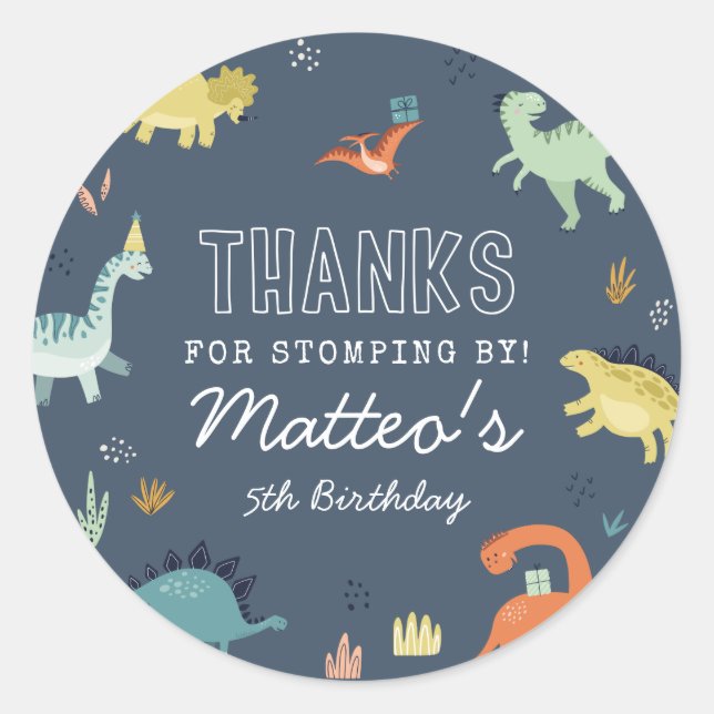 Cute Dinosaur Birthday Thank You Sticker (Front)