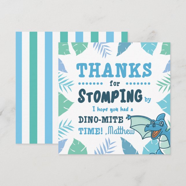 Cute Dinosaur Blue and Green Invitation (Front/Back)