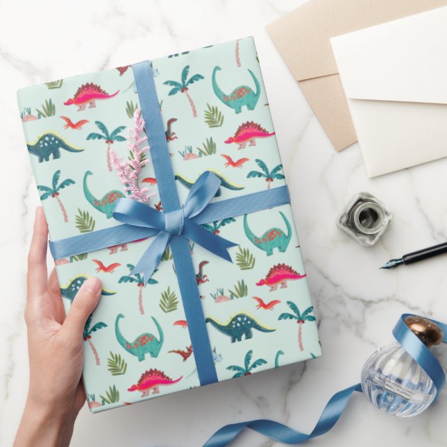Cute Dinosaur blue boy birthday Wrapping Paper (Gifting)