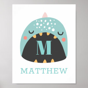 Cute dinosaur. Blue Dino for Baby boy / Nursery Poster
