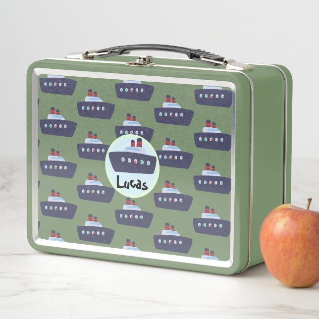 Cute dinosaur boat cruise Back To School Pattern  Metal Lunch Box (In Situ)