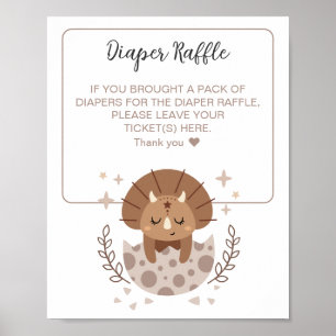 Cute Dinosaur Boho Baby Shower Diaper Raffle Sign