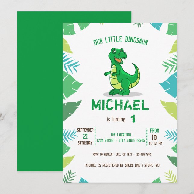 Cute Dinosaur  Boy Baby Shower Invitation (Front/Back)