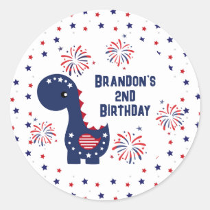 Cute Dinosaur Boy Birthday 4th of July  Classic Round Sticker