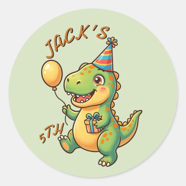 Cute Dinosaur Boy Birthday Envelope Seal Editable (Front)