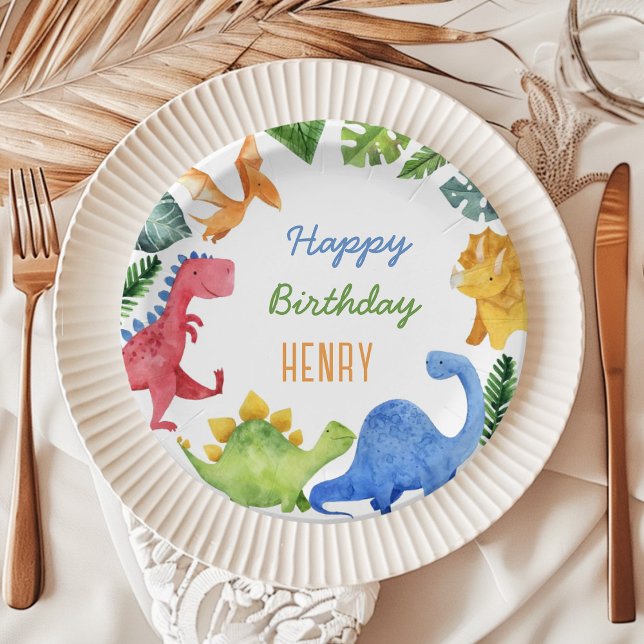 Cute Dinosaur Boy Birthday Party Paper Plate (Creator Uploaded)