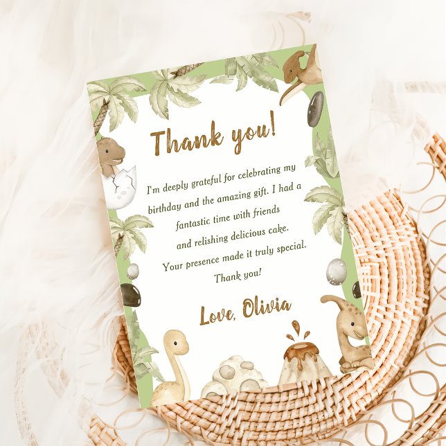 Cute Dinosaur Boy Birthday Party Thank You Card (Creator Uploaded)