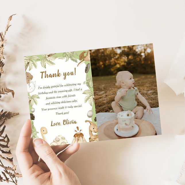 Cute Dinosaur Boy Birthday Thank You Card Photo (Creator Uploaded)