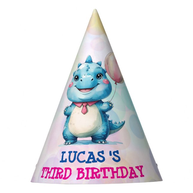 Cute Dinosaur  Boy Happy birthday Balloon party Party Hat (Front)