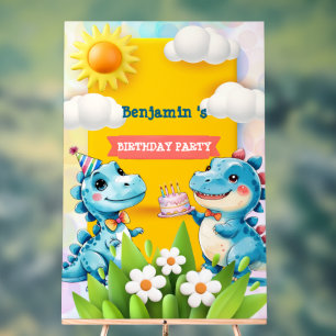 Cute Dinosaur Boy Happy birthday colorful party Acrylic Sign