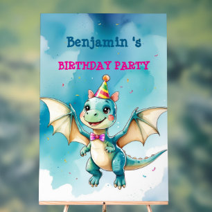 Cute Dinosaur Boy Happy birthday colorful party Acrylic Sign