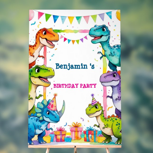 Cute Dinosaur Boy Happy birthday colourful party Acrylic Sign (Neutral)