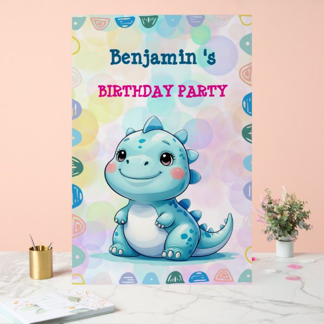 Cute Dinosaur Boy Happy birthday colourful party Acrylic Sign (Wedding)