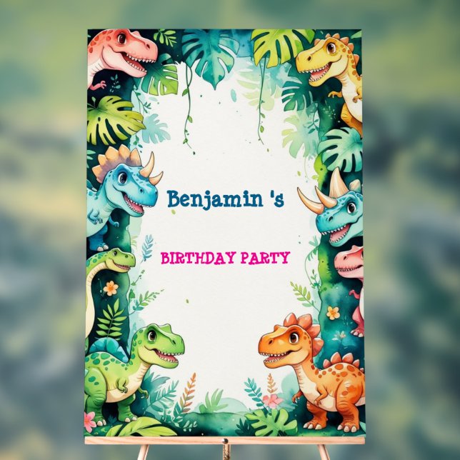 Cute Dinosaur Boy Happy birthday colourful party Acrylic Sign (Neutral)