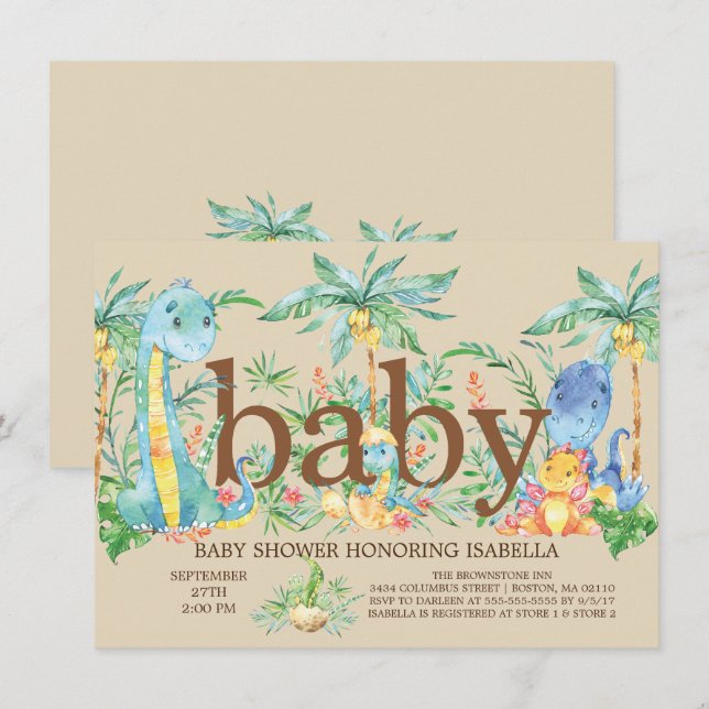 Cute Dinosaur Boys Baby shower Invitation (Front/Back)