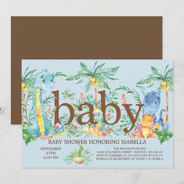 Cute Dinosaur Boys Baby shower Invitation (Front/Back)