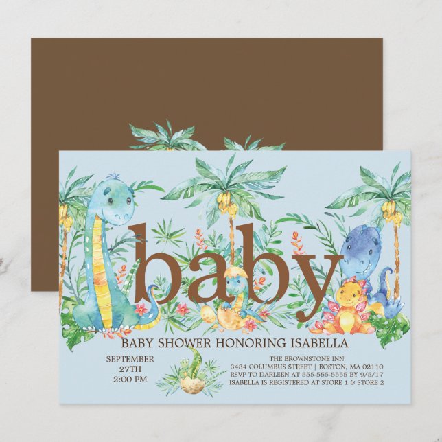 Cute Dinosaur Boys Baby shower Invitation (Front/Back)