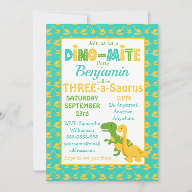 Cute Dinosaur Boys Birthday Party Invitation (Front)