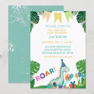 Cute Dinosaur Boys Birthday Party Invitation