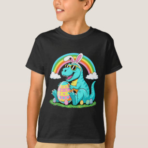 Cute Dinosaur Bunny Egg Happy Eastrawr T Rex Boys  T-Shirt