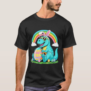 Cute Dinosaur Bunny Egg Happy Eastrawr T Rex Boys  T-Shirt