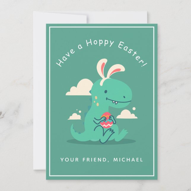 Cute Dinosaur Bunny Rabbit Ear Easter Boy's Friend Holiday Card (Front)