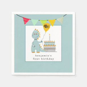 Cute Dinosaur Cake Powder Blue First Birthday Napkin