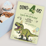 Cute Dinosaur Cartoon Dino-4-us 4th Birthday Party Invitation<br><div class="desc">This cute dinosaur cartoon themed birthday party invitation with punny "Dino-4-us" headline, and "RSVP to Mama-saurus" is the perfect invite to celebrate your little Dino lover! Easily personalise the front & back side wording. Matching 4-Rex invitation, funny return addressed Jurassic theme envelope, welcome sign, stickers, t-shirts and more are available...</div>
