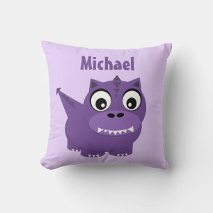 Cute Dinosaur Cartoon Purple Kids Throw Pillow