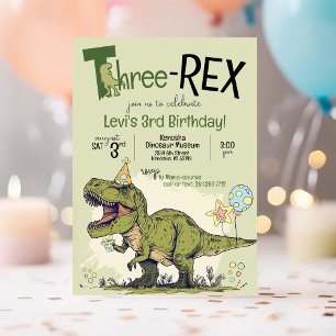 Cute Dinosaur Cartoon Three-Rex 3rd Birthday Party Invitation