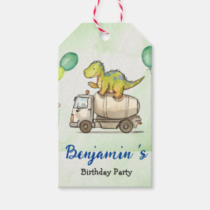 Cute dinosaur cement truck Rainbow School Birthday Gift Tags