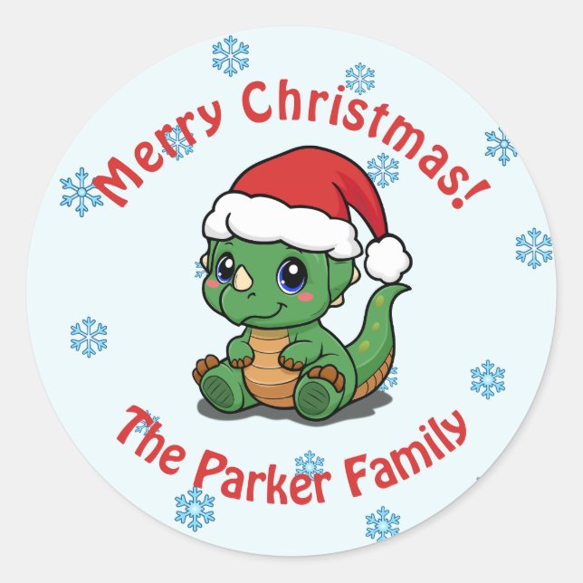 Cute Dinosaur Christmas Envelope Seals (Front)