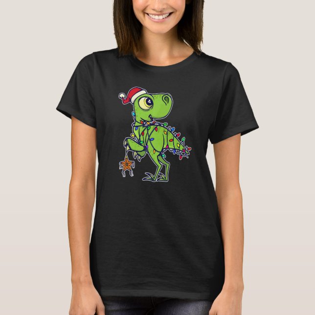 Cute Dinosaur Christmas Eve Decoration Party T-Shirt (Front)