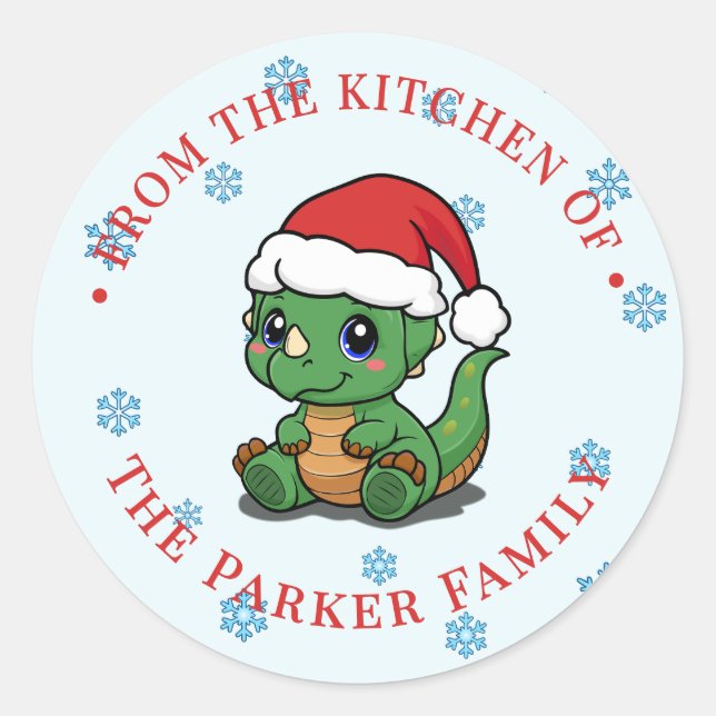 Cute Dinosaur Christmas From Our Kitchen Stickers (Front)