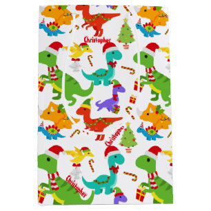 Cute Dinosaur Christmas Personalised Gift Bag