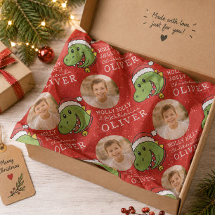 Cute Dinosaur Christmas Personalised Photo Tissue Paper
