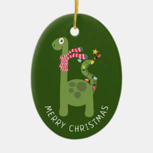 Cute Dinosaur Christmas Photo Ceramic Tree Decoration